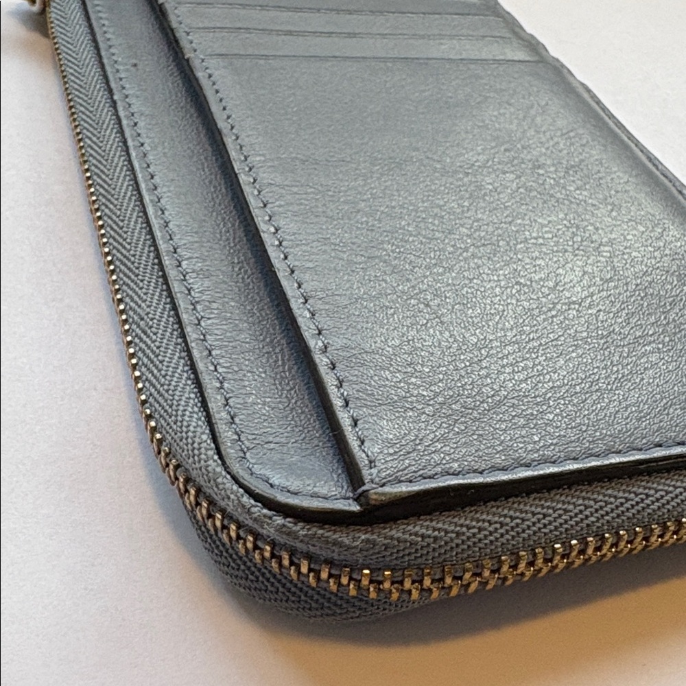 Chloe Alphabet Wallet Card Holder smooth blue gray leather gold hardware C charm - Picture 12 of 14